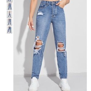 Light Wash Destroyed Mom Jeans